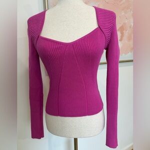 Pink Rose Fuchsia Ribbed Knit Sweater